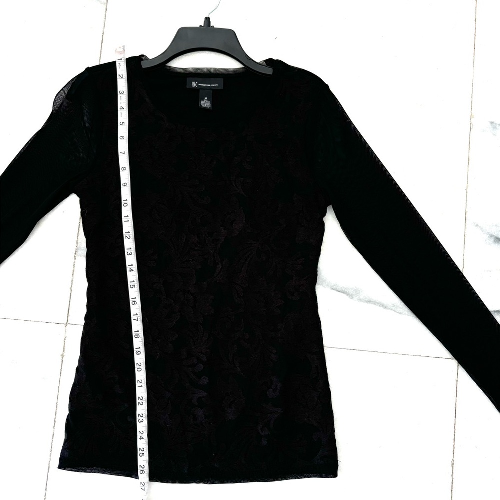 VTG INC Top Black Nylon Lace Burnout Long Sheer Sleeve Womens M Whimsigoth Y2K - Picture 6 of 9